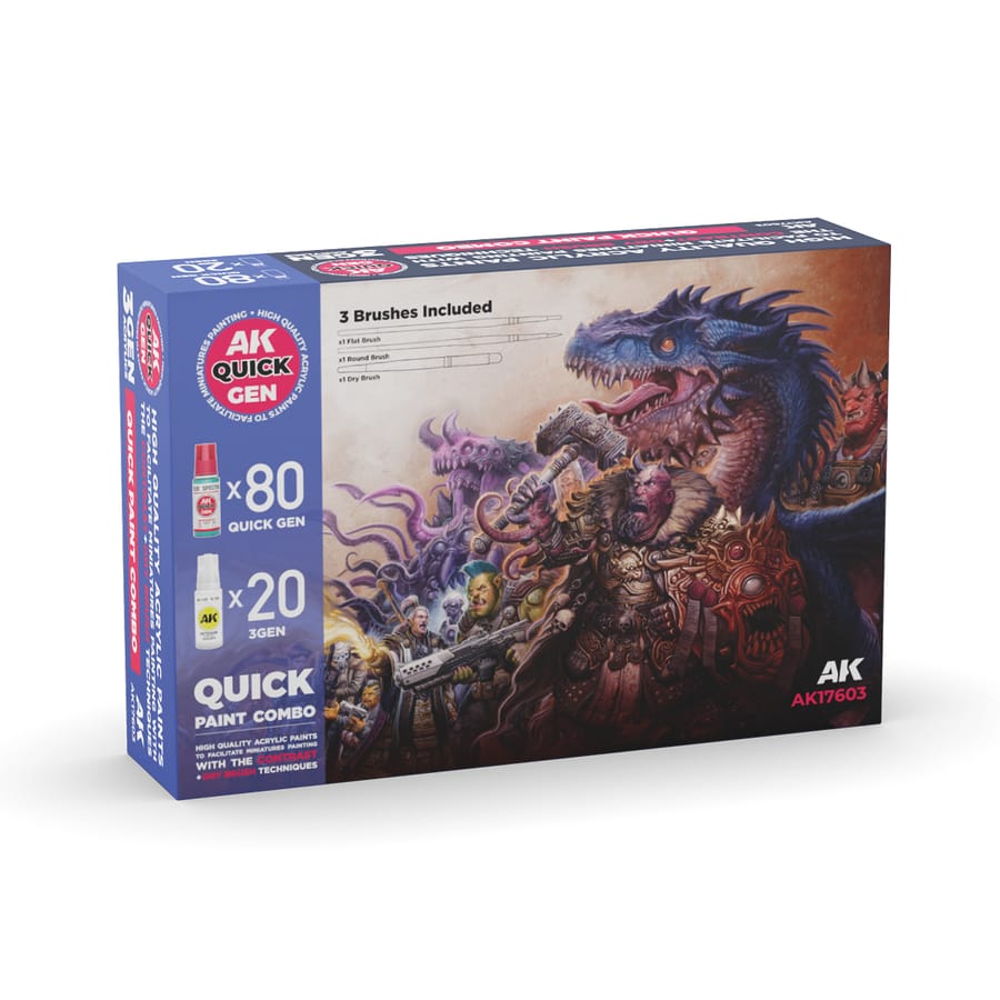 WarForge - QUICK PAINT COMBO-100 COLORS (80 QUICK GEN +20 3GEN +3 FREE BRUSHES +1 MEDIUM 18ML) - Warhammer