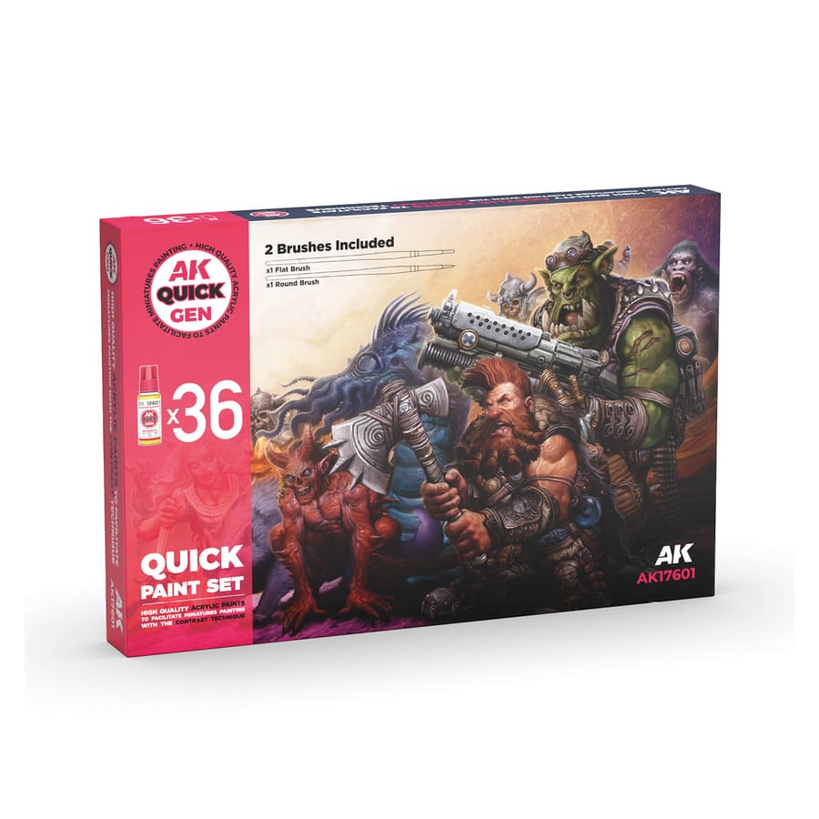 WarForge - QUICK PAINT SET-36 QUICK GEN COLORS (+2 FREE BRUSHES) - Warhammer