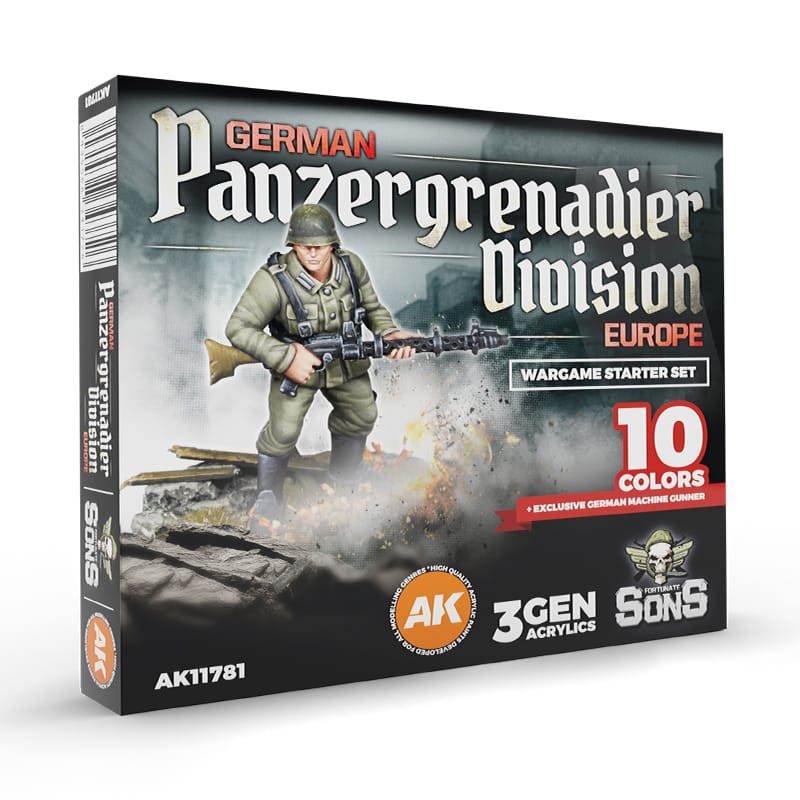 WarForge - GERMAN PANZERGRENADIER DIVISION, EUROPE – WARGAME STARTER SET – 10 COLORS & EXCLUSIVE FIGURE (GERMAN MACHINE GUNNER) - Warhammer