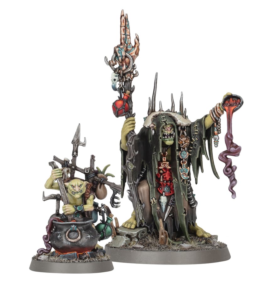 WarForge - Chamane Vasomancien avec Grot Touilleur - Warhammer - Orruk Warclans